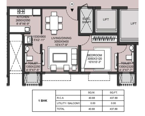 1 Bed - 437 Unit Plan